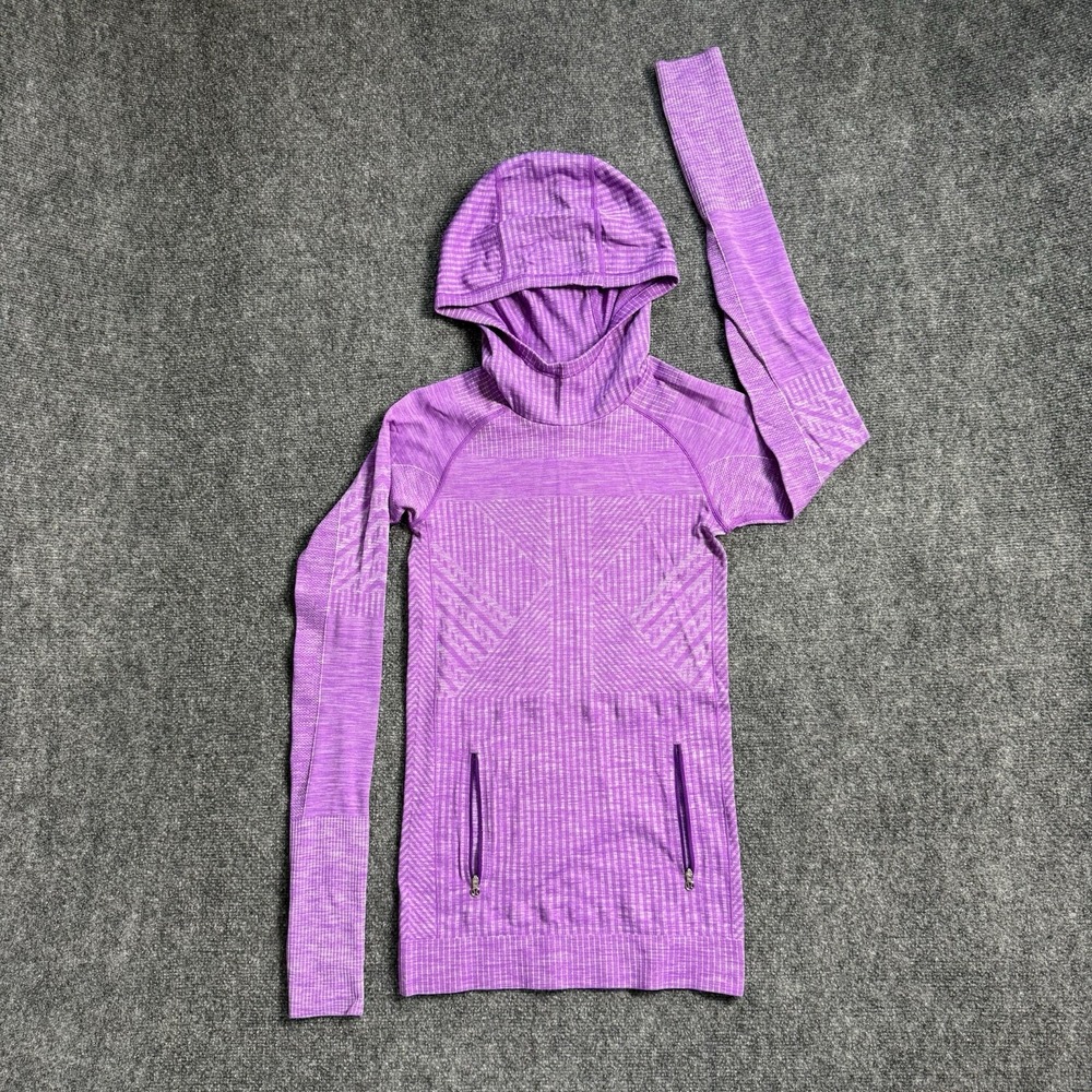 Lululemon Rest Less Hooded Pullover Purple Seamless Long Sleeve Running Top